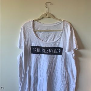 TROUBLEMAKER black and white scoop neck t-shirt